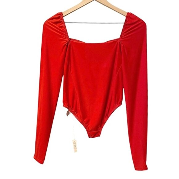 NWT We Are HAH Don't Be Square Long Sleeve Bodysuit Red Size XS - Picture 2 of 15